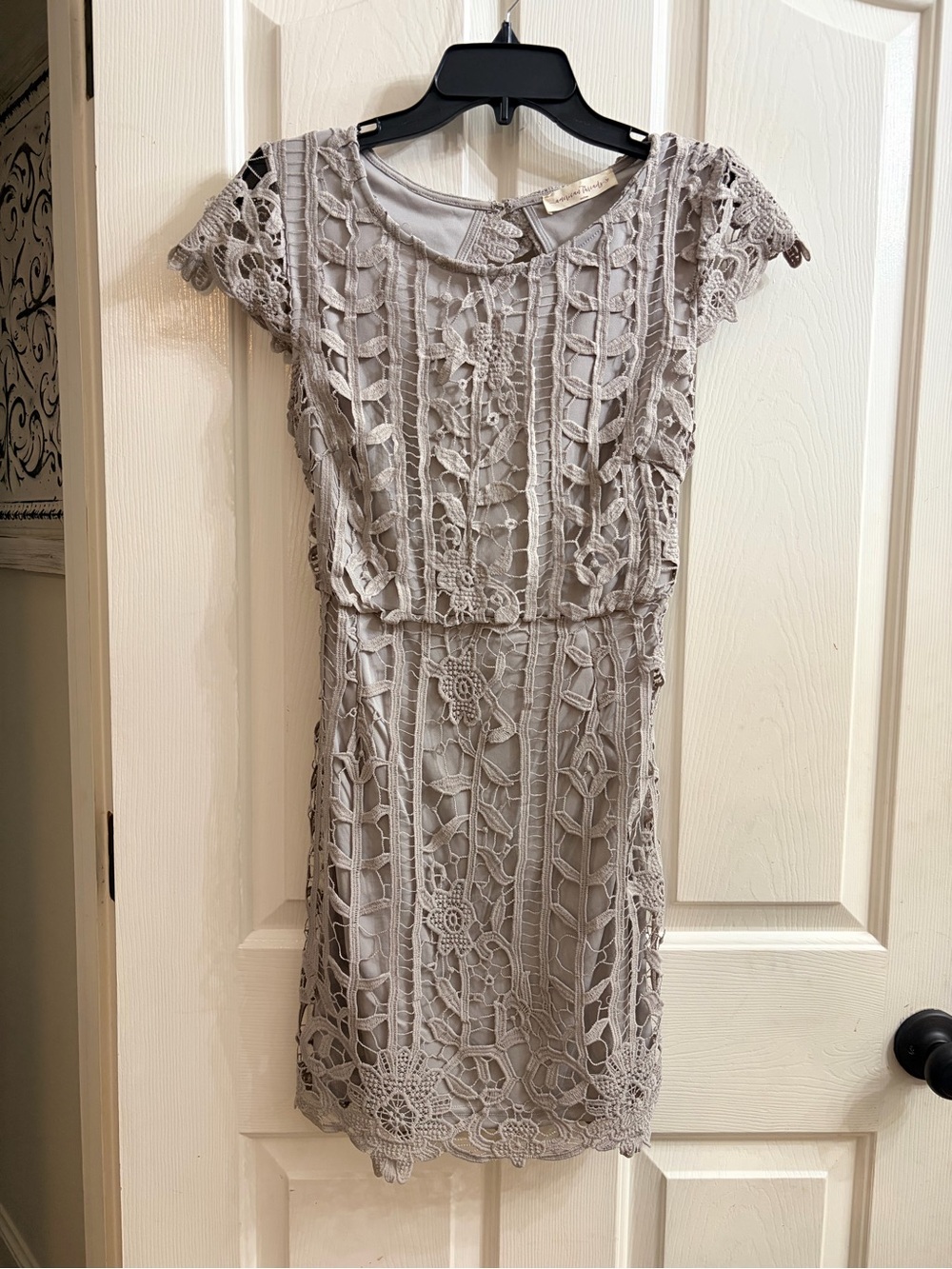 American Threads Short Lace Dress in Light Gray